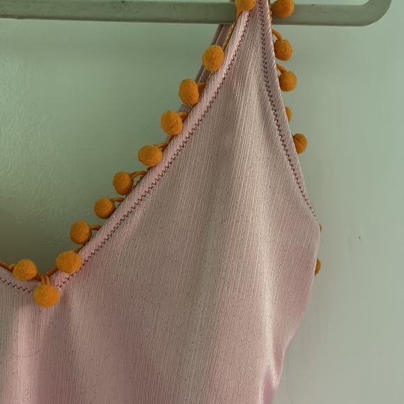 Light Pink Bodysuit with Orange Pompom Trim - Picture 3 of 4